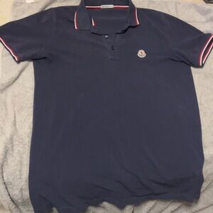 Moncler Blue Polo Shirt with Classic Collar and Contrasting Trim